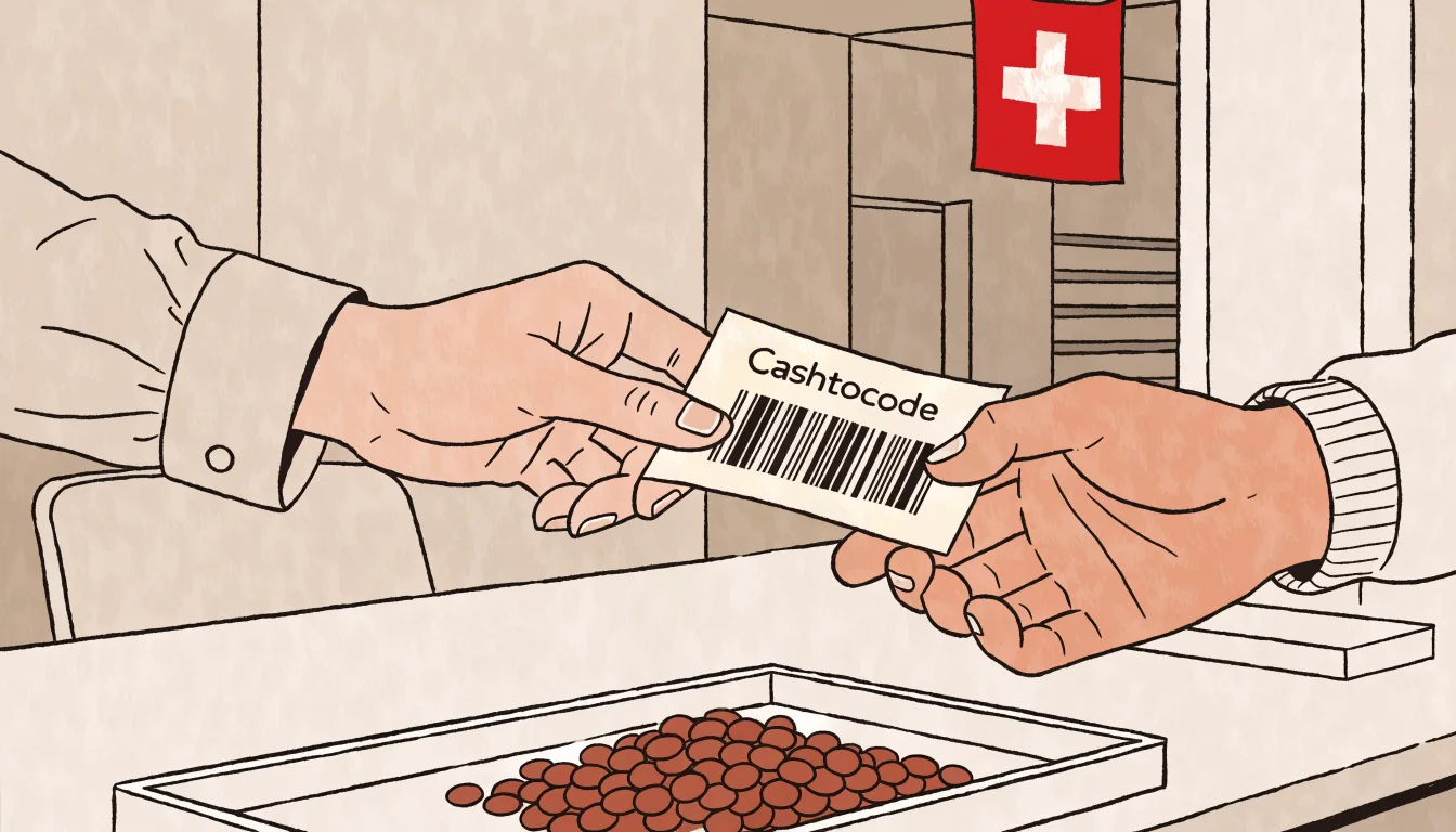 Spieler löst einen Cashtocode-Beleg an einer Schweizer Kasse ein