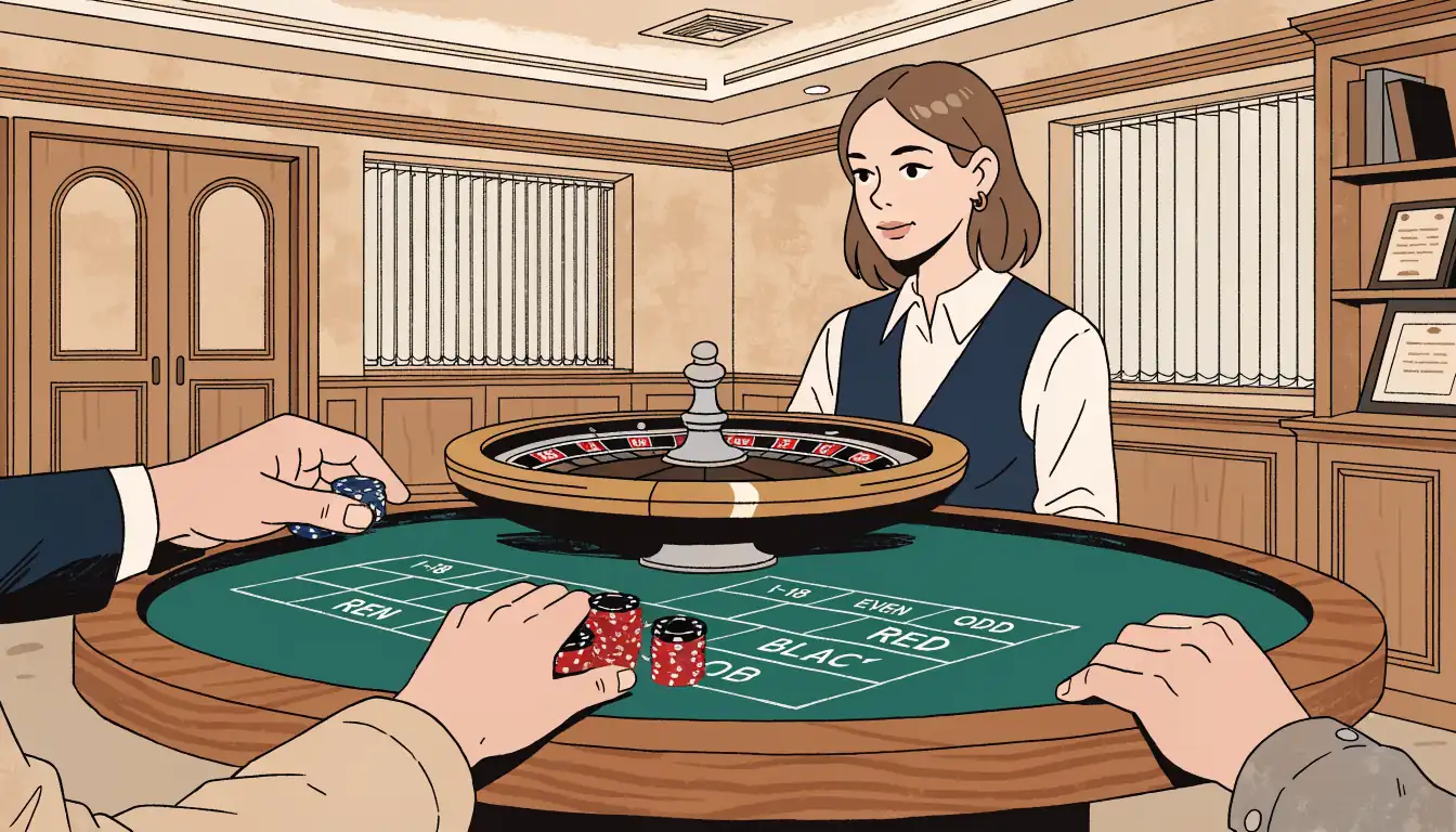 Deutschsprachige Croupière am Roulette-Tisch im Schweizer Casino-Studio